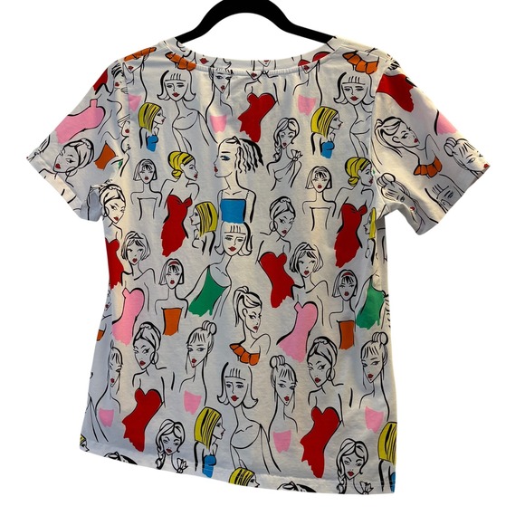 Leo & Ugo Paris Women's White Graphic Top Size 2 Shirt Medium Short Sleeve Artsy - Picture 6 of 7